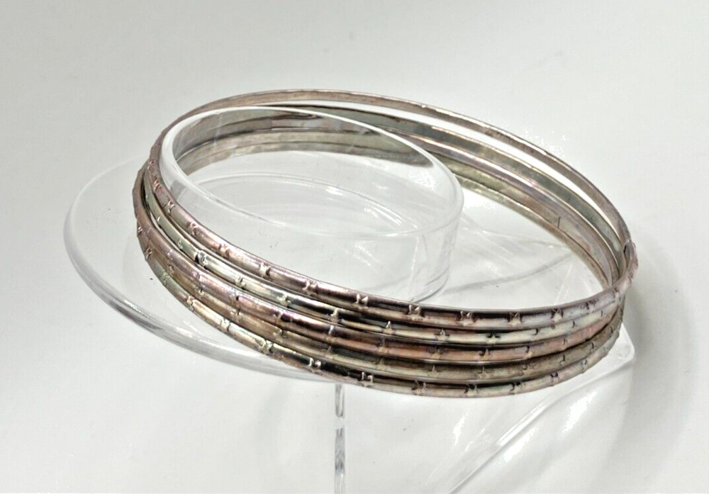 5 Star Embossed Thin Silver-Tone Bangle 3" Bracelets!