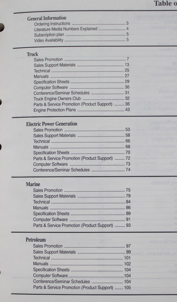 1993 Caterpillar Tractor Engine Division Advertising Training Directory Catalog