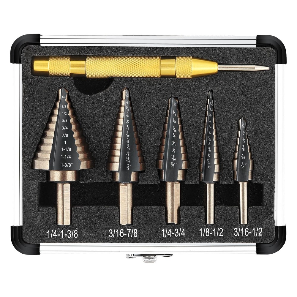 COMOWARE Step Drill Bit Set & Automatic Center Punch- Black and Gold, Double ...