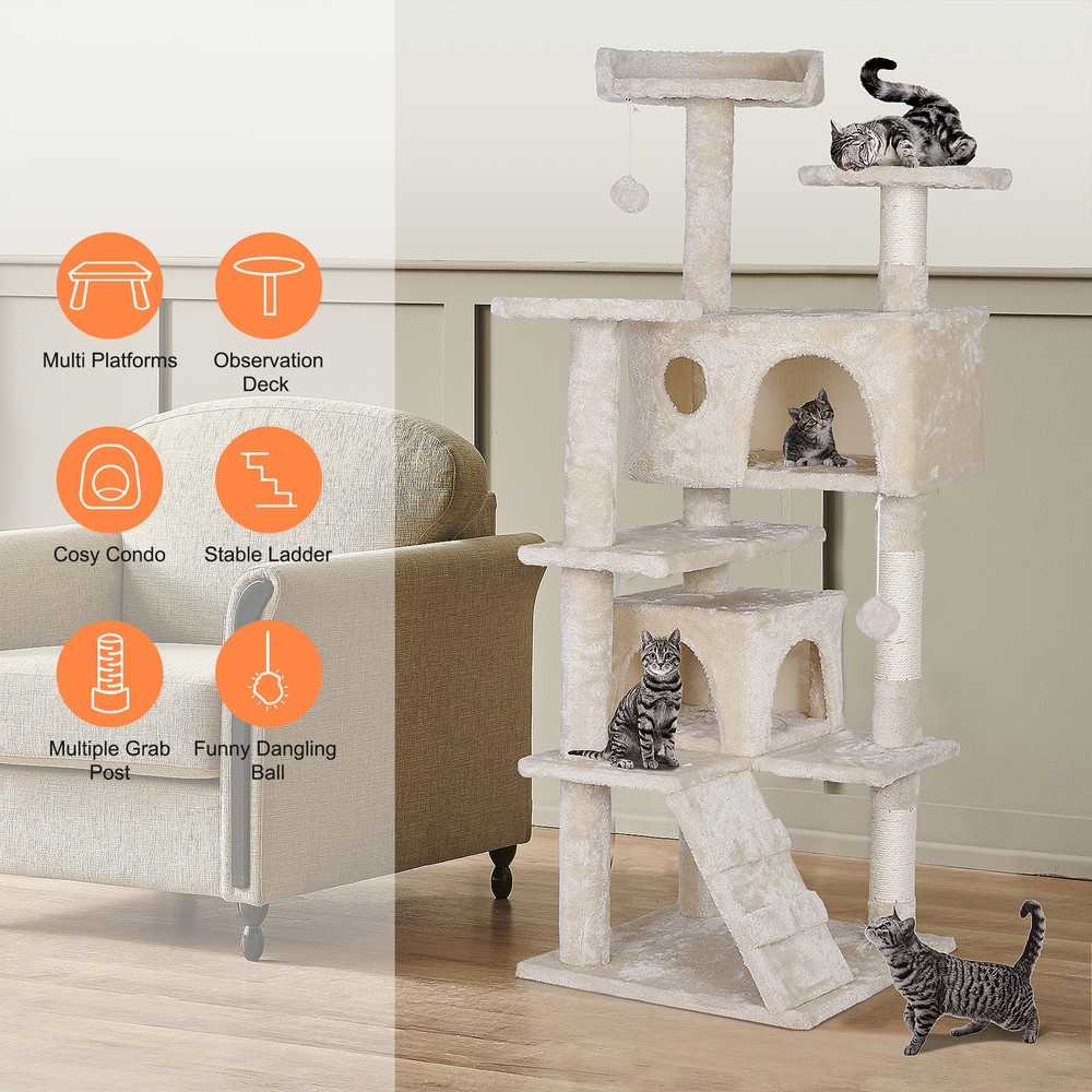 Multi-Level Cat Tree Condo Cat Tower Kitty Cat Scratching Post Beige Indoor