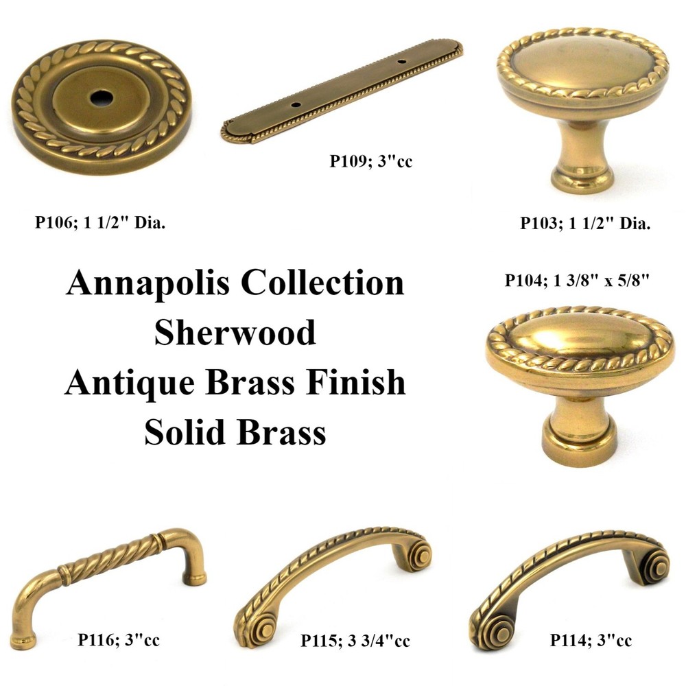 Belwith Sherwood Antique Solid Brass 3"cc Cabinet Handle Pull Backplates P109
