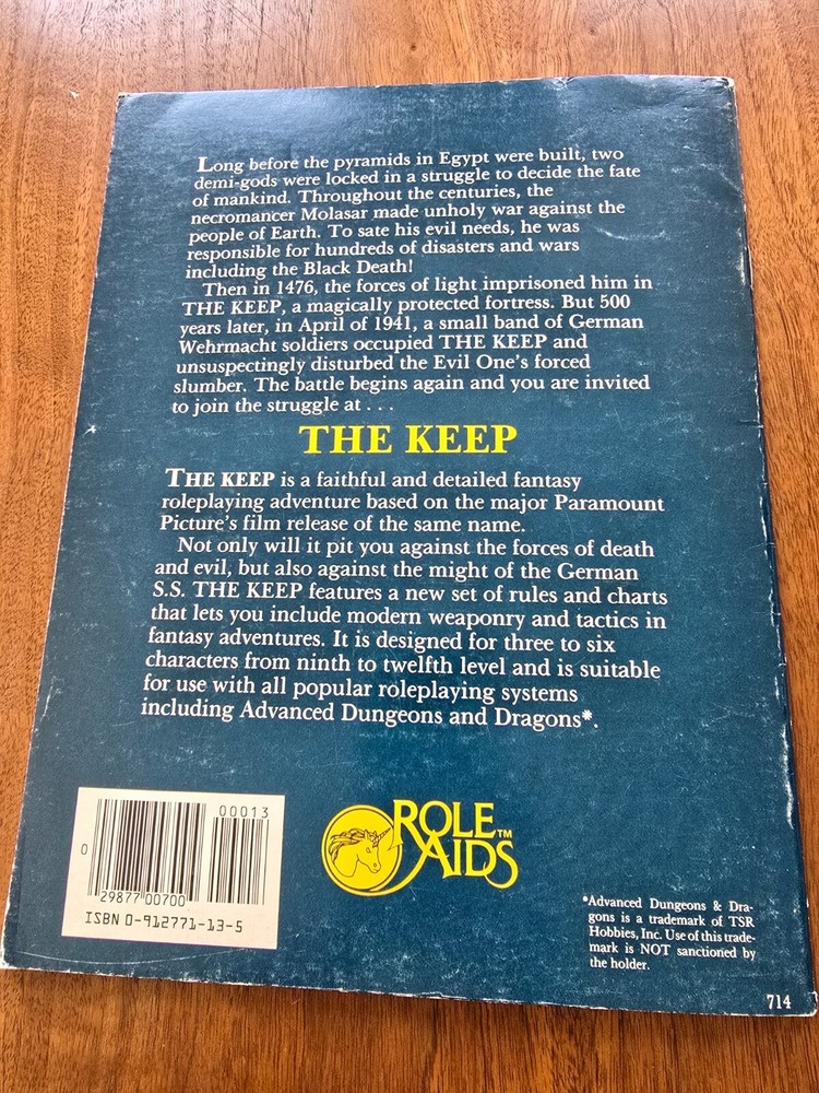 AD&D Module The Keep Role Aids Mayfair Complete Advanced Dungeons & Dragons