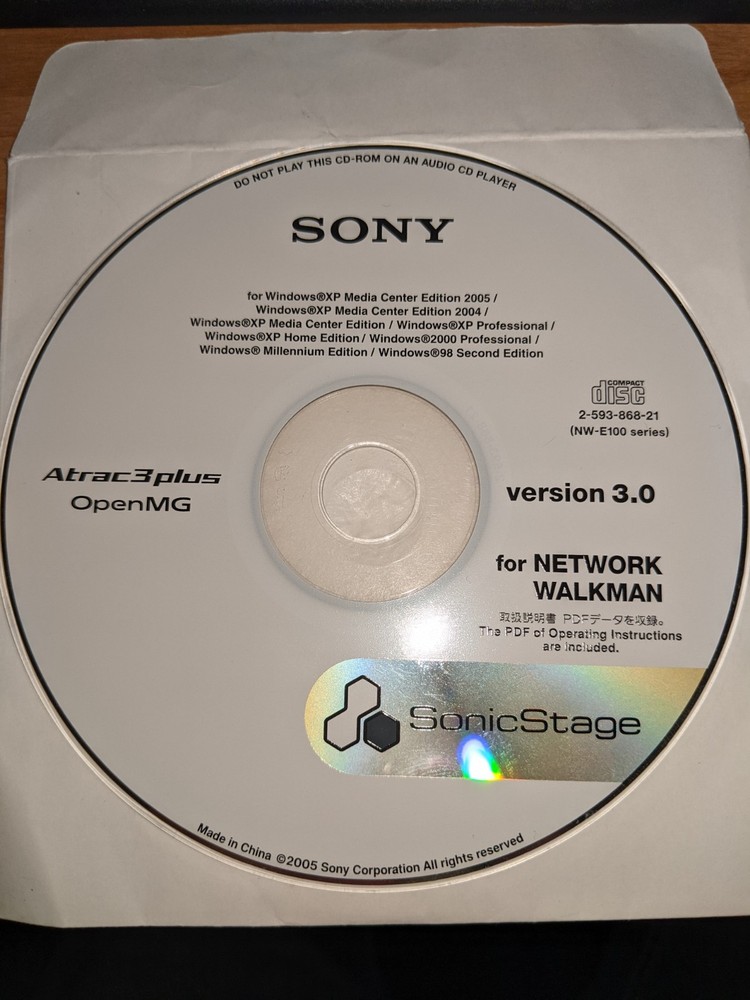Sony SonicStage Version 3.0 For Network Walkman CD-ROM Atrac3plus OpenMG
