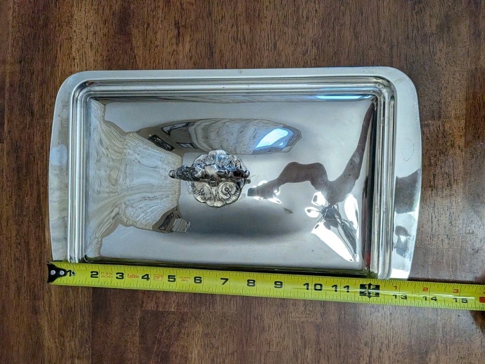 VTG Silver Plated Casserole Serving Dish Lid Only Large Rectangular 13.5 X 8"