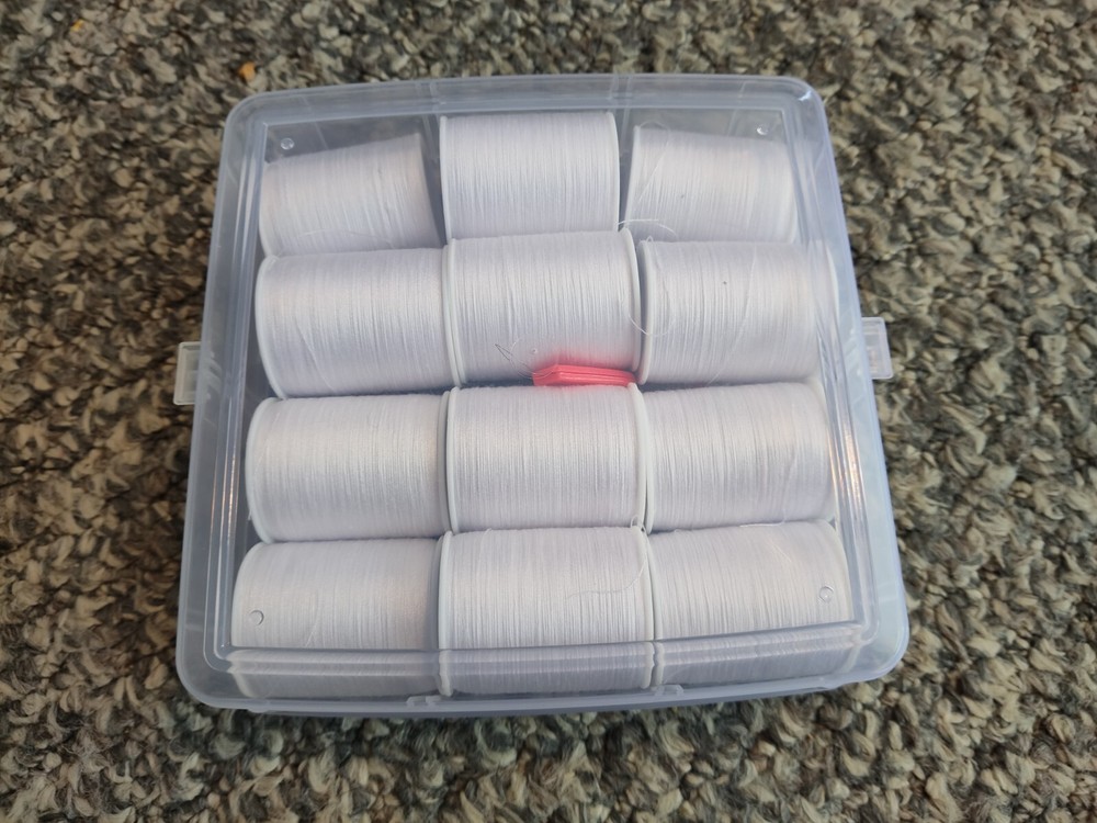 Thread 12 White Spools with A Needle Threader Packed in Storage Box for Sewing