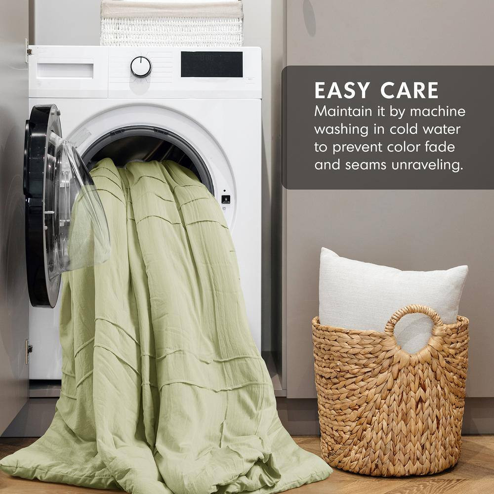 Porter 3-Piece Sage Microfiber King Soft Washed Pleated Comforter Set