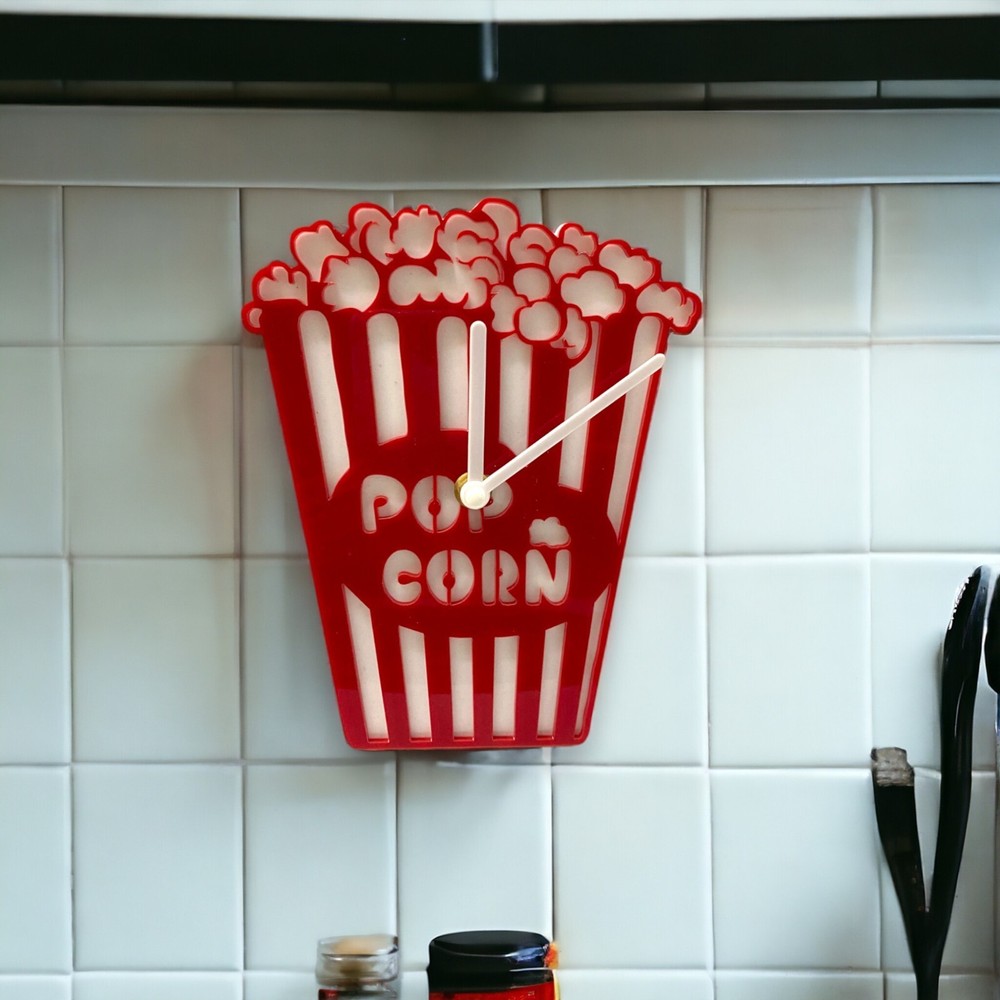 Popcorn Box Shaped Clock (White Backed) white Hands Silent Tick, Many Colours