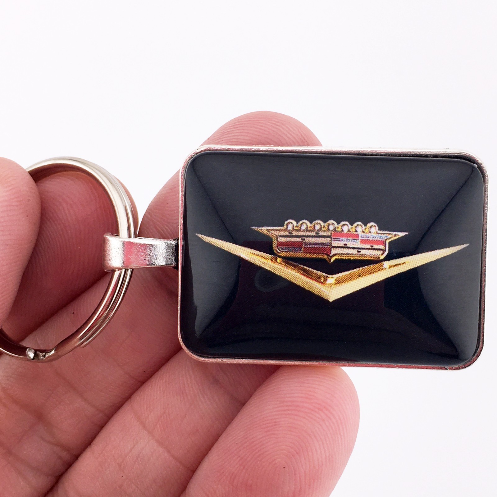 Vintage 1950's GOLD colored Cadillac Badge Emblem Rectangle Keychain