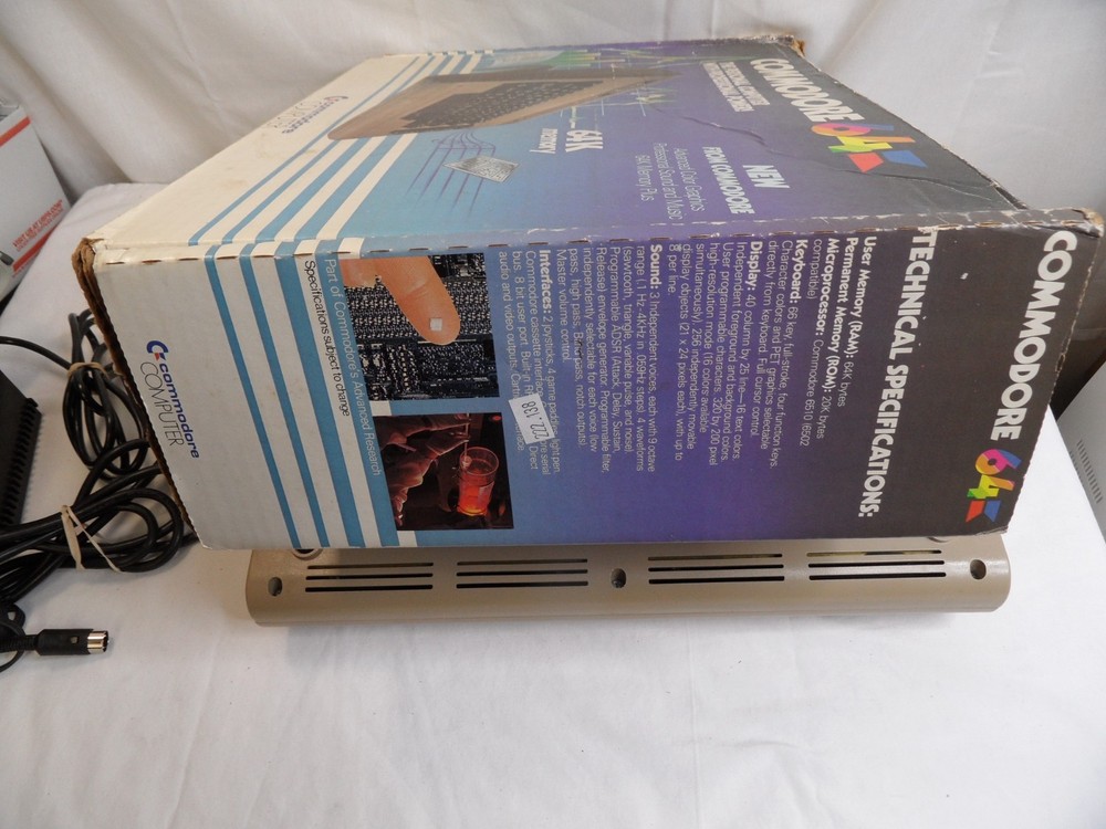 Commodore C64 Computer in Box Heat Sinks Power Supply Video cable- TESTED