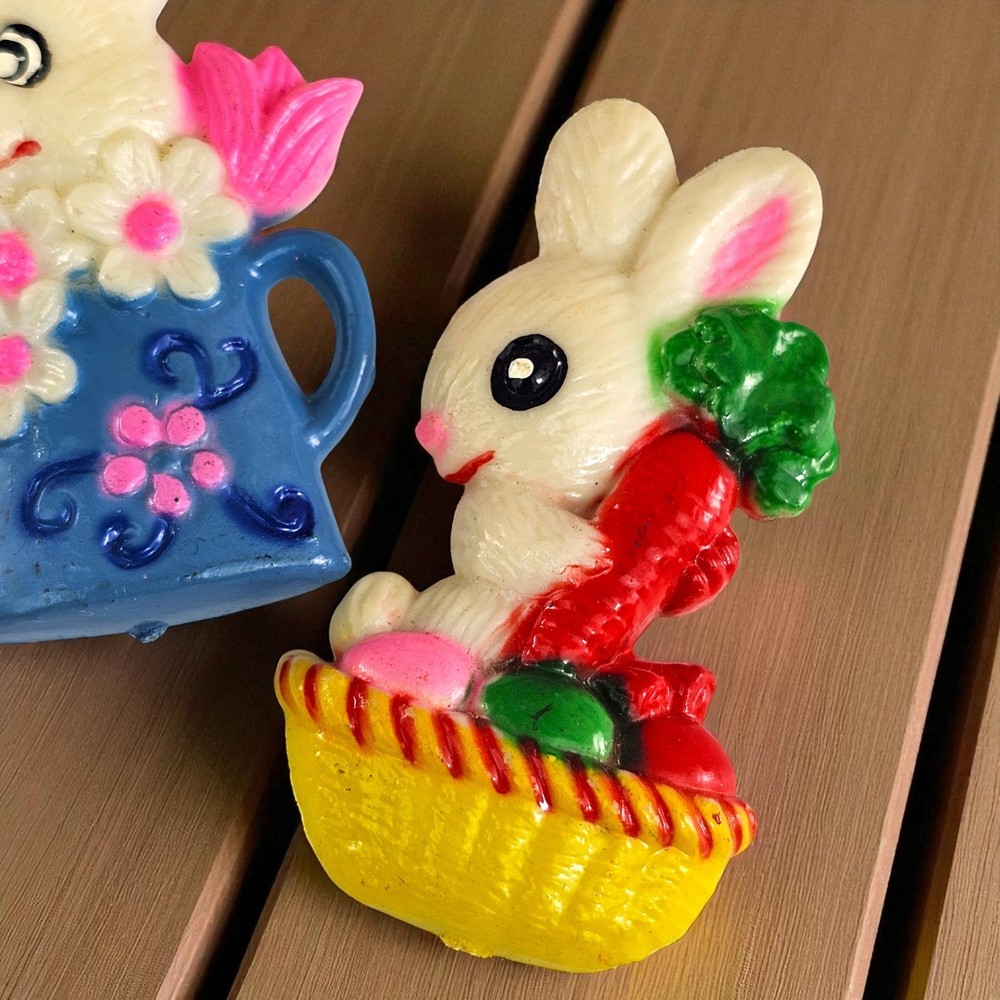 VTG Fridge Magnet Easter Spring Anthropomorphic Chick Duck Rabbit Retro Lot READ