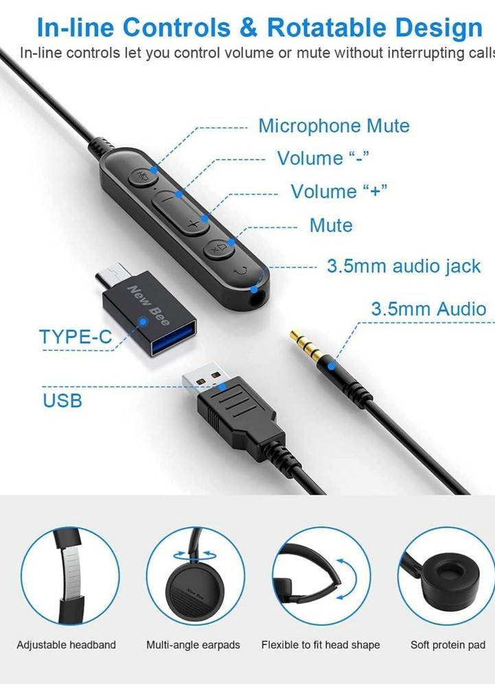 New Bee H360 Telephone Headset -Black