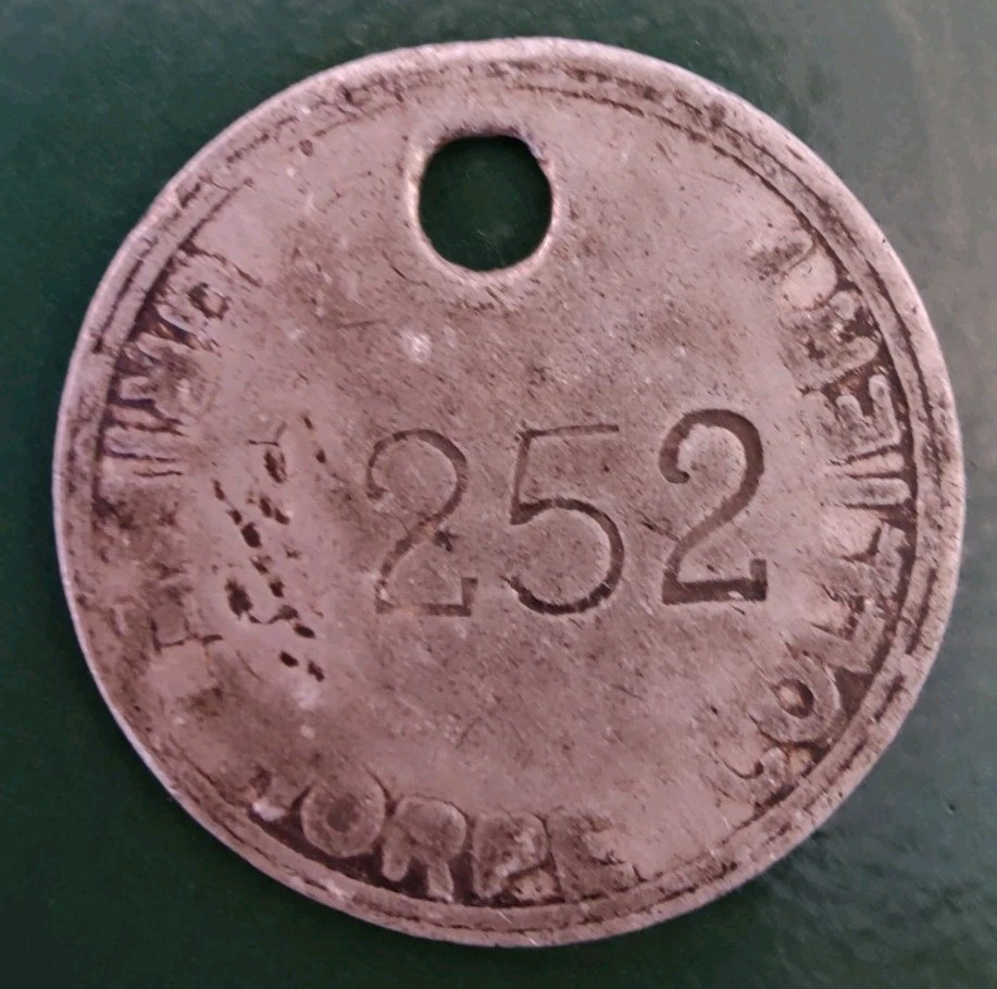 GRIMETHORPE Colliery Pit Check Tally - marked GRIMETHORPE COLLIERY 252