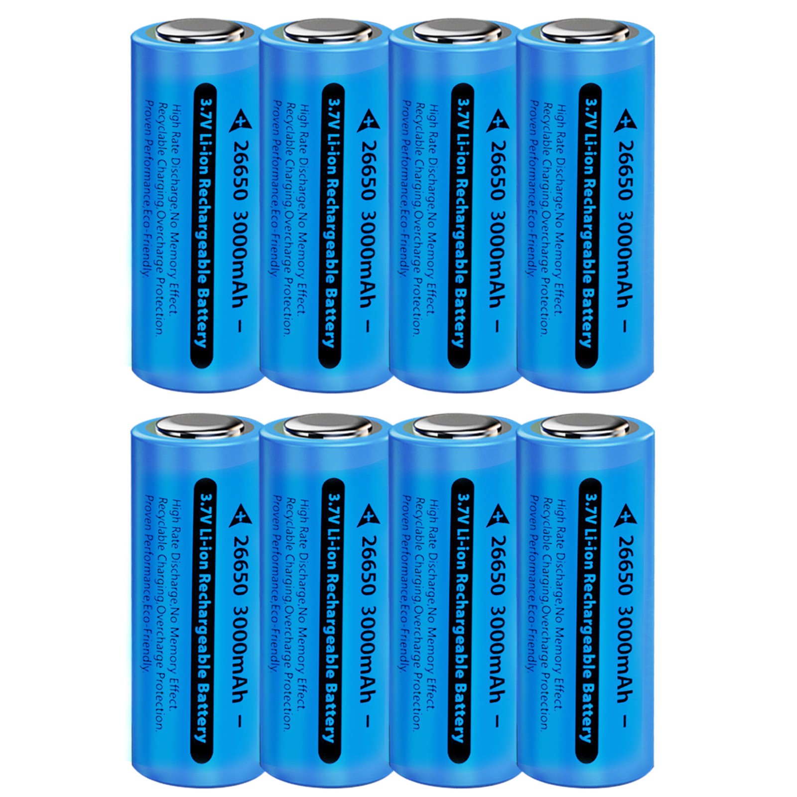 1-100x 3.7V Rechargeable Battery 3000mAh Flat Top 26650 Batteries/Flashlight Lot