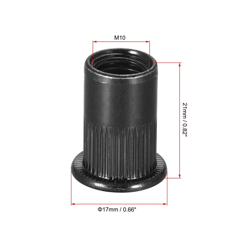M10 Rivet Nuts Carbon Steel Knurled Flat Head Threaded Insert Nut Black 20Pack