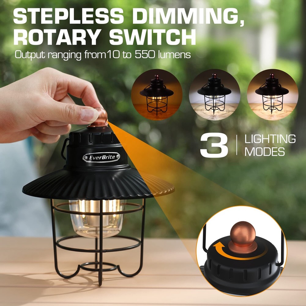 EverBrite LED Camping Lantern 3 Lights Modes Lanterns USB C Rechargeable Lantern