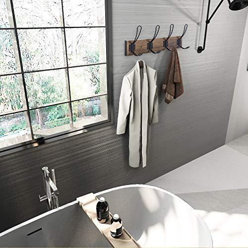 Rustic Coat Rack, Wall Mounted Coat Hook with 4 Farmhouse Hooks, Solid Pine