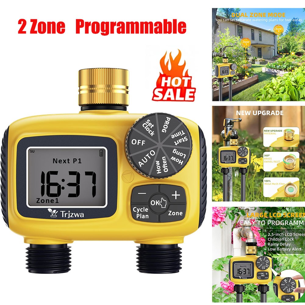 Sprinkler Timer Brass Swivel Water Timer for Garden Hose 2 Zone Programmable