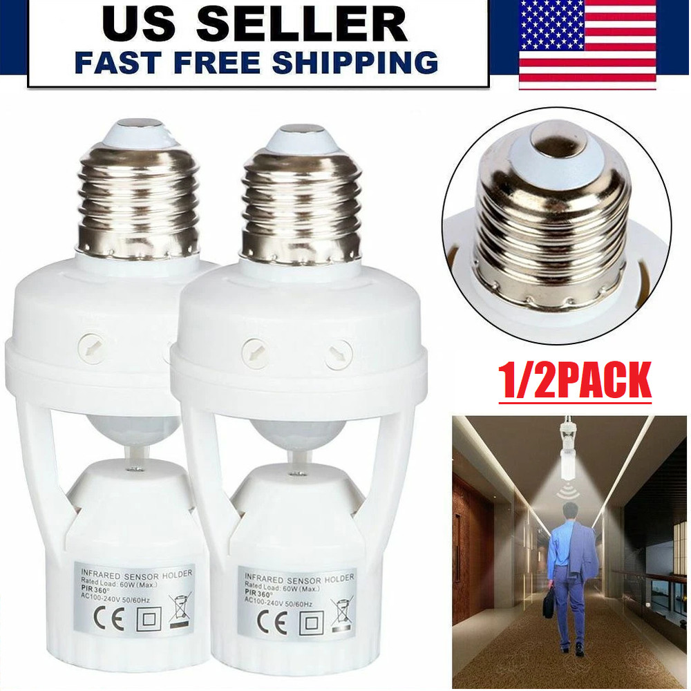 2Pcs E27 LED Light Lamp Bulb Holder Socket Switch Infrared PIR Motion Sensor USA