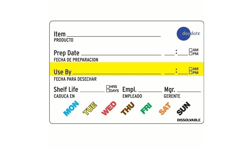 Ecolab Dissolvable Paper Daydots Universal Food Rotation Labels 2" x 3" 500 Pack