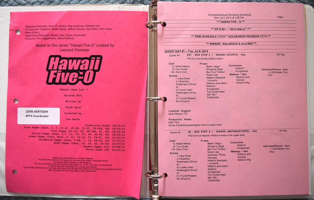 2014 Hawaii Five-O "Nu'a Nalu" Original Script + Shooting Schedule
