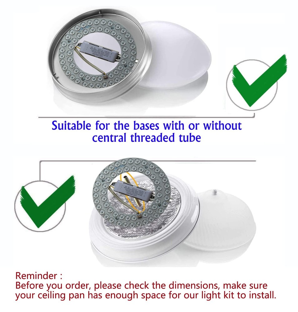 OLYMSTAR 36W LED Light Kit Panel for Ceiling Fan Flush 7" in Diameter, Clear