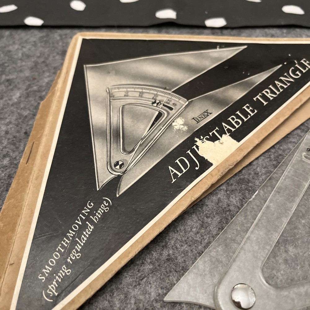Vintage Linex Adjustable Drafting Triangle, Acrylic Original Box Made In Denmark