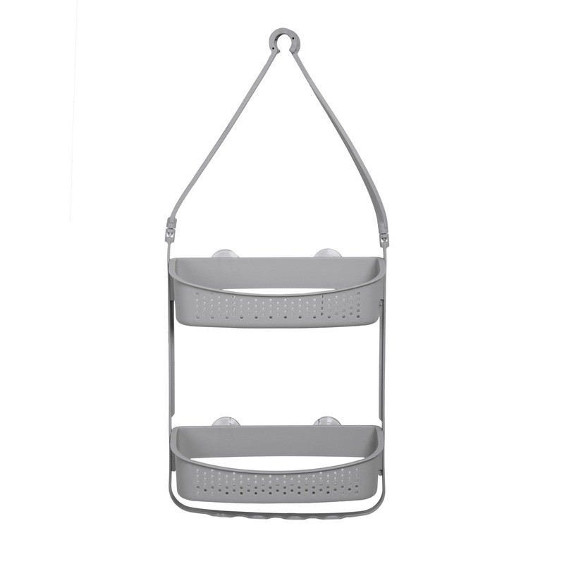 Convertible Shower Caddy Two Tier Shelves Storage Hooks Rust Resistant Design US