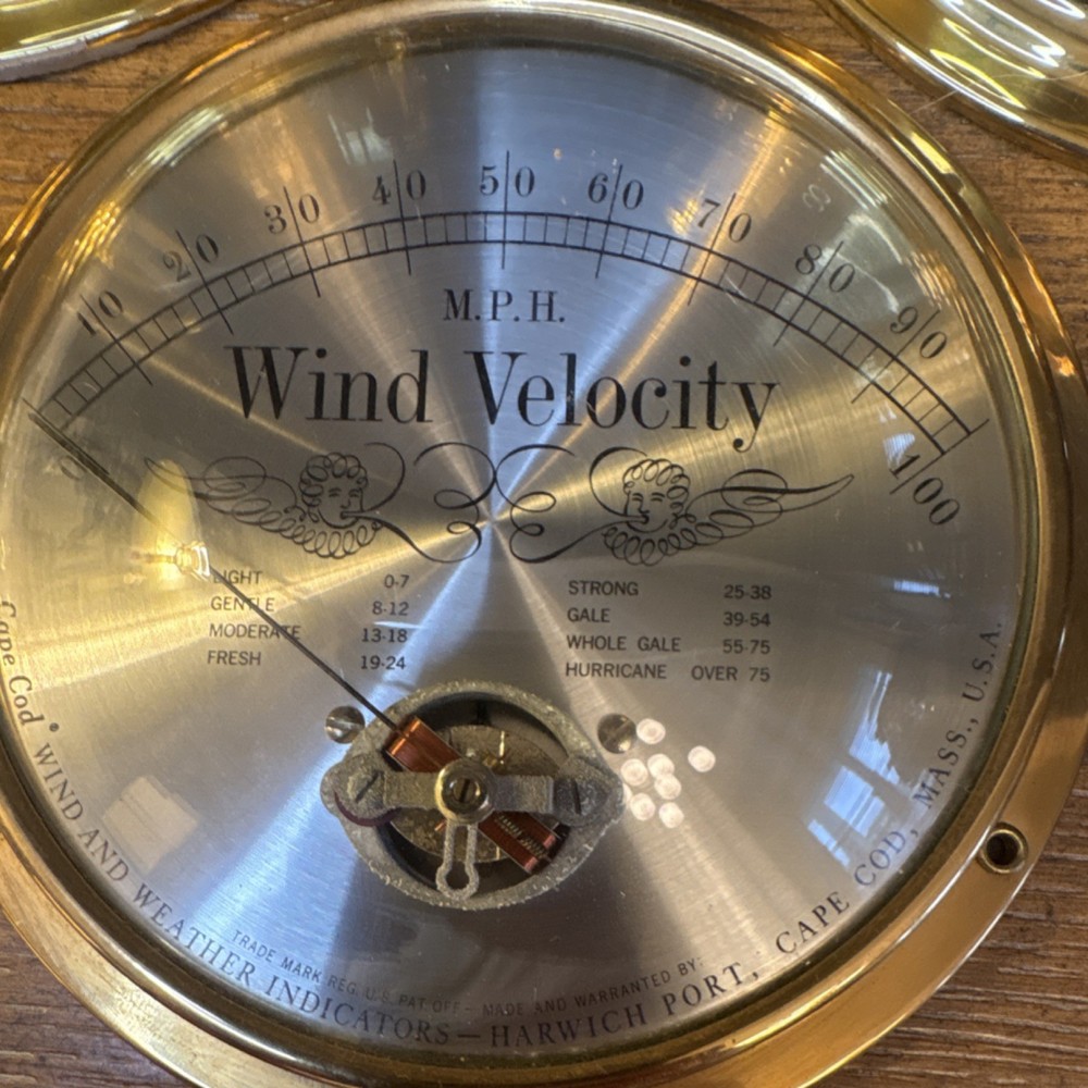 Schatz Royal Mariner Brass Clock, Barometer & Cape Cod Wind Velocity Sailing
