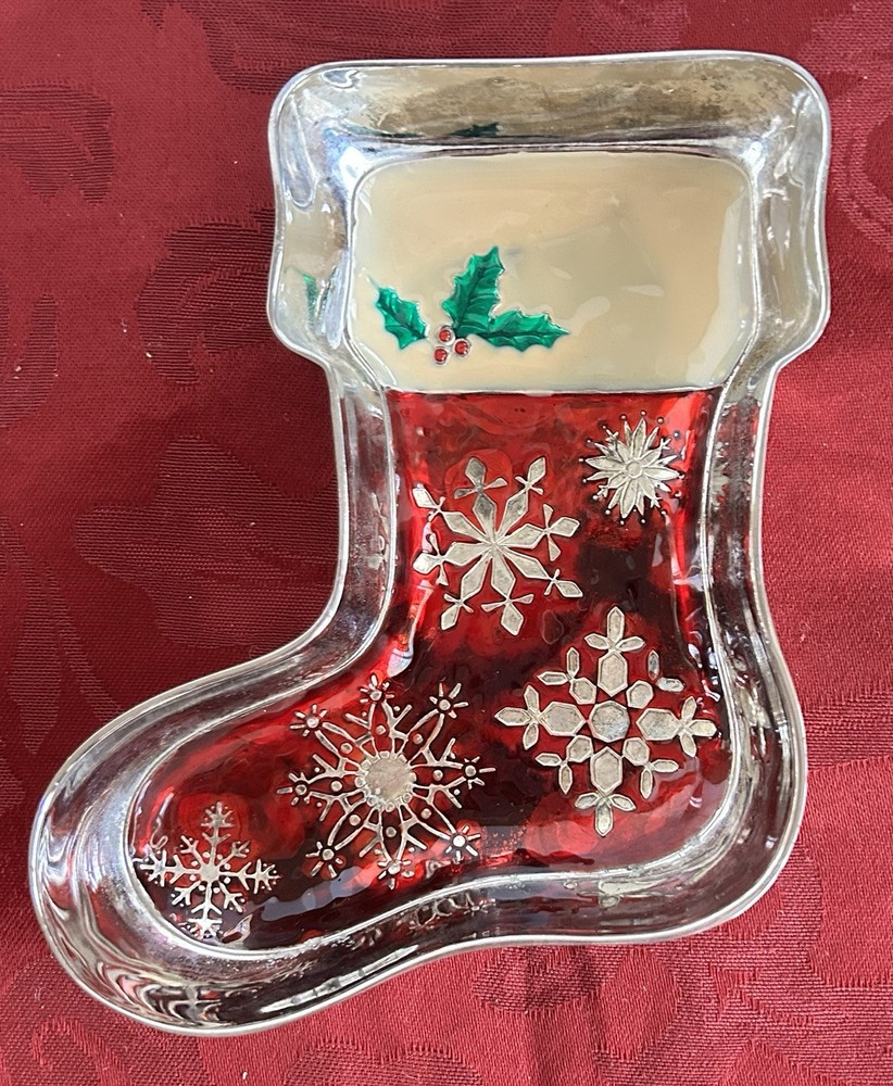 GODINGER SILVER PLATED STOCKING CANDY/ TRINKET DISH CHRISTMAS 6 IN