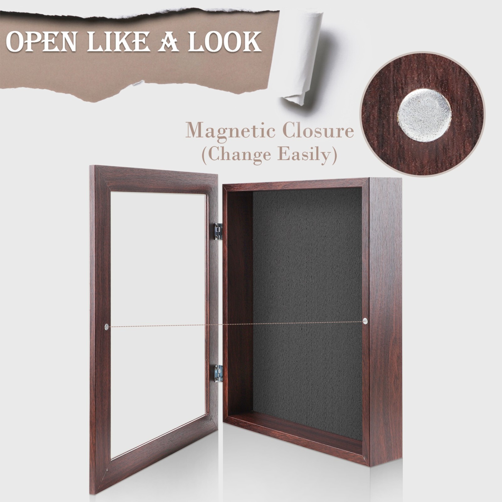 Shadow Box Frame Display Case 2" Depth 6 Pins for 11x14 Collages Mementos, Brown