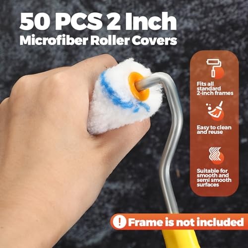 50 Pcs Microfiber Mini Paint Rollers High Density Microfiber Paint 2 Inch