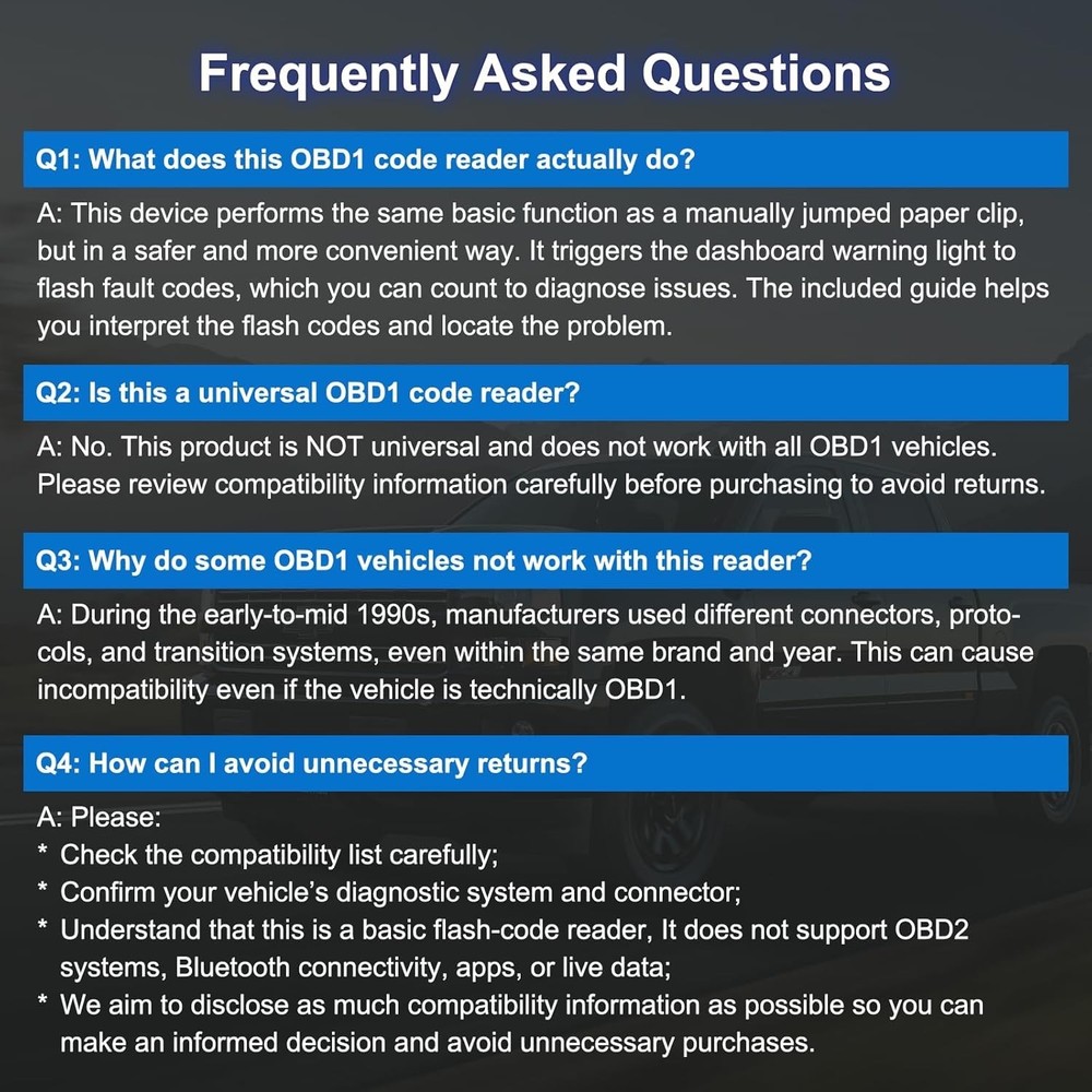 OBD1 Code Reader, Compatible with GM 1982-1995 Vehicles, Easy to Read ECM and AB