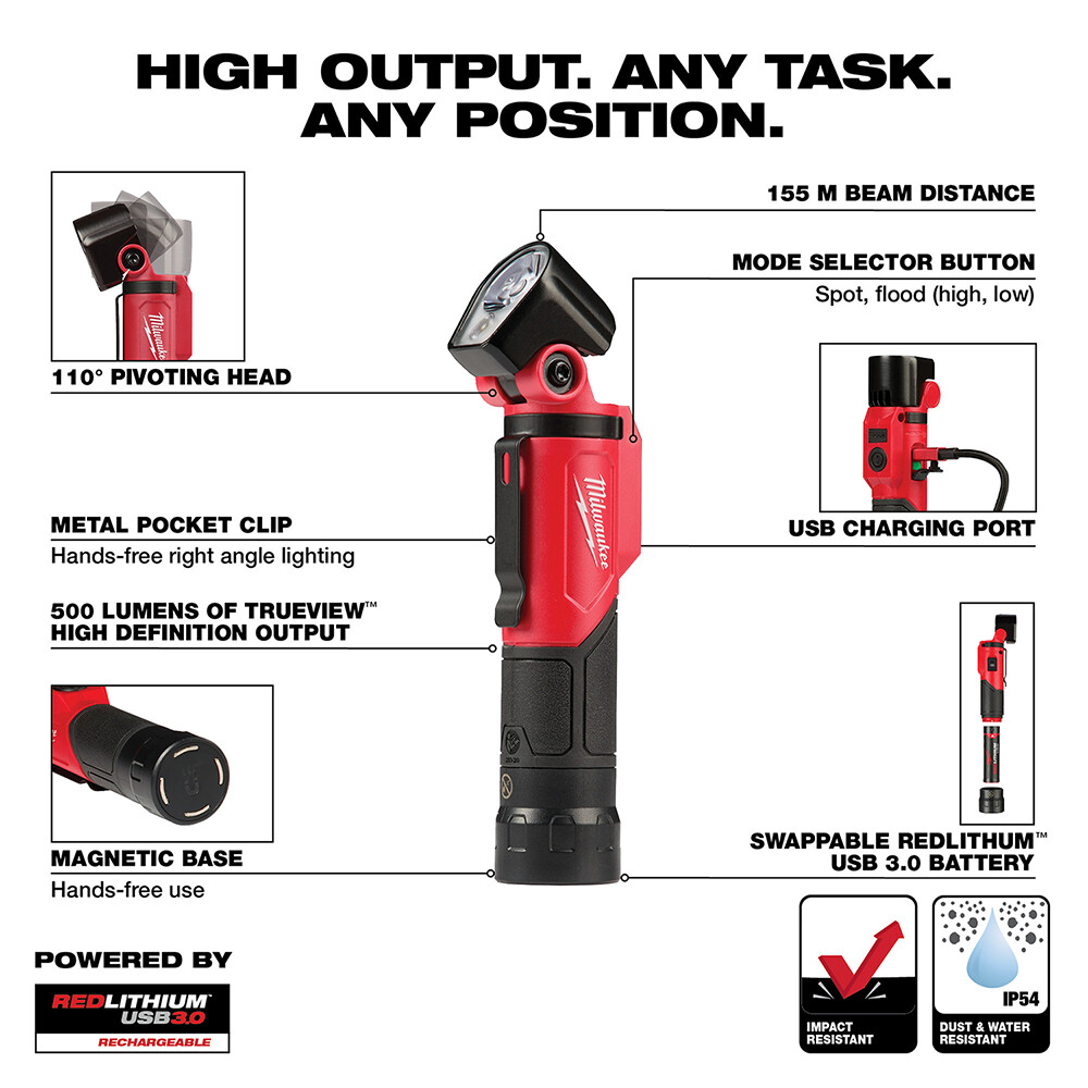 Milwaukee 2113-21 REDLITHIUM USB Rechargeable Pivoting Flashlight