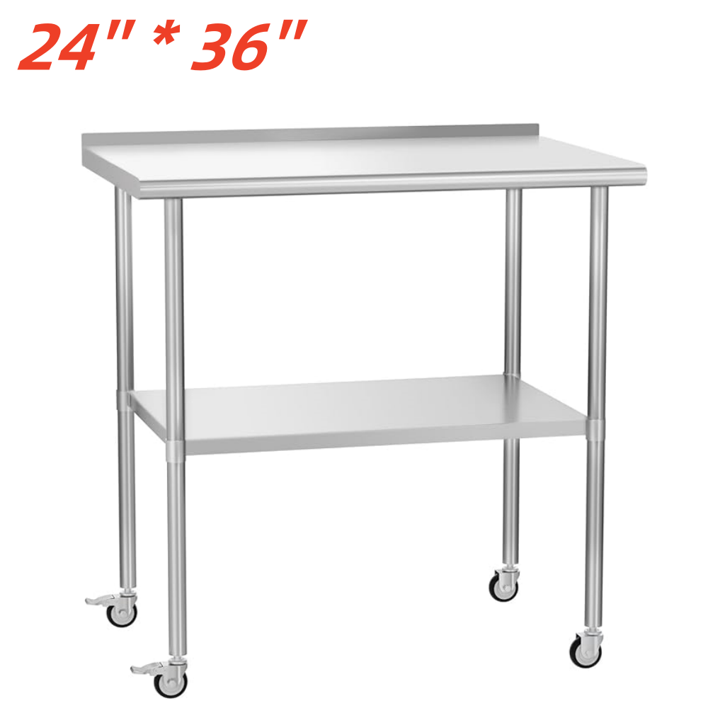 Stainless Steel Kitchen Restaurant Work Prep Table w/ Backsplash & Casters NSF