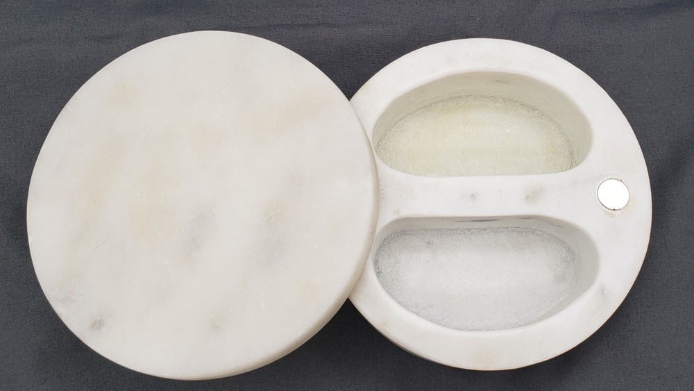 Pottery Barn White Marble Divided Salt Cellar