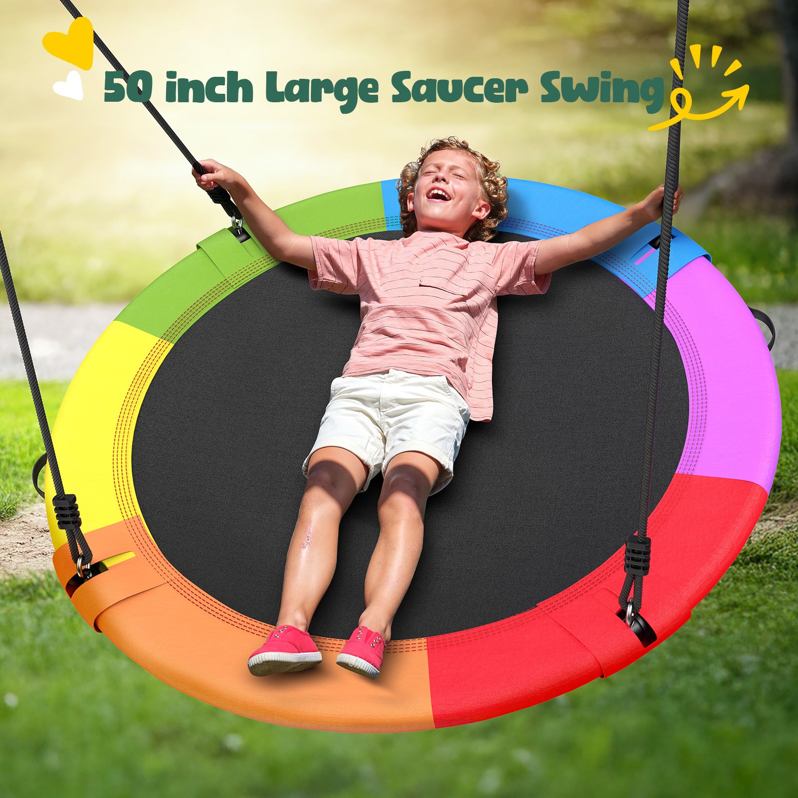 Hapfan 50" Saucer Swing with Frame 500lbs Heavy Duty Swing Sets for Kids Backyar