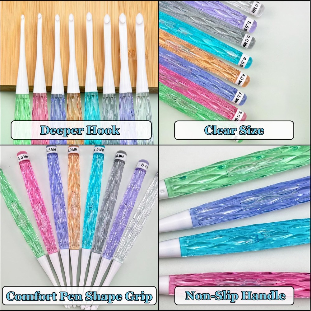 Inline Crochet Hooks Set,8PCS Plastic Crochet Hooks Long Crochet Hook Set wit...