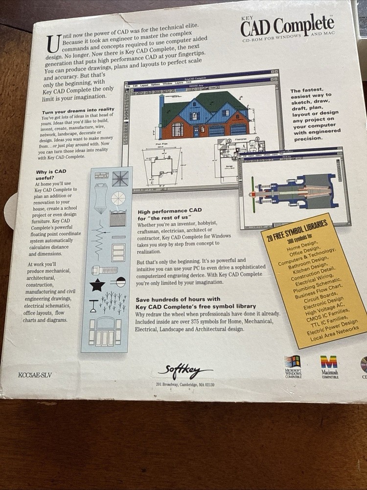 Key CAD Complete CD-Rom Software by SoftKey for Windows 95/3.1 & MAC 1994