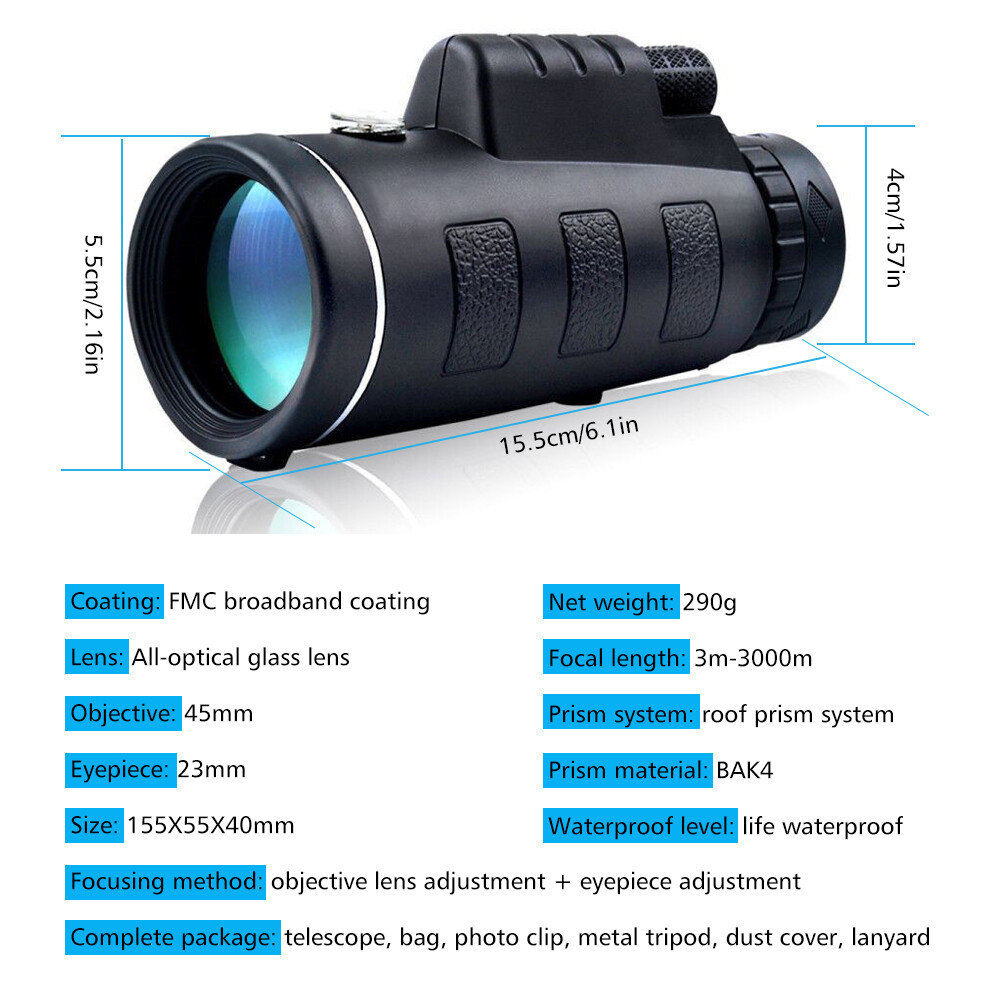 80x100 Zoom Day/Low Night Vision HD Monocular Starscope Monocular Telescope