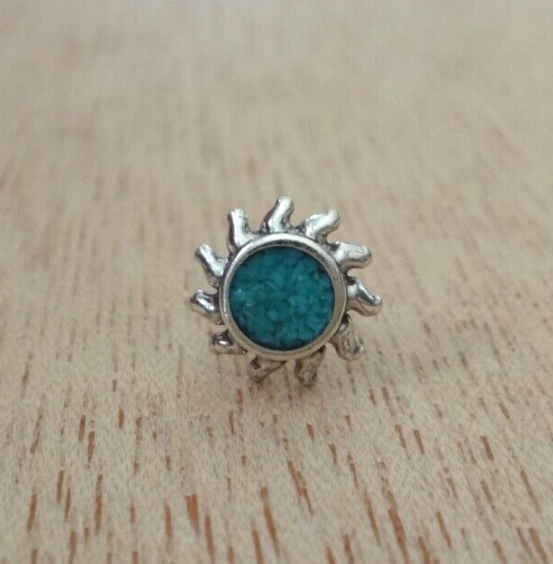 SINGLE Sterling Silver TINY 8mm Blue Stone Sun Stud Post Earring!