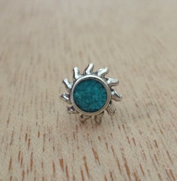 SINGLE Sterling Silver TINY 8mm Blue Stone Sun Stud Post Earring!