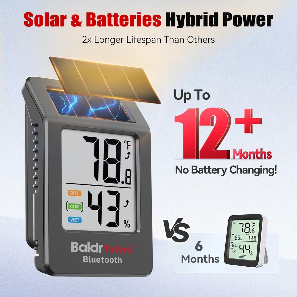 BaldrTherm Bluetooth Thermometer Wireless, 2 pack, 2pack Black