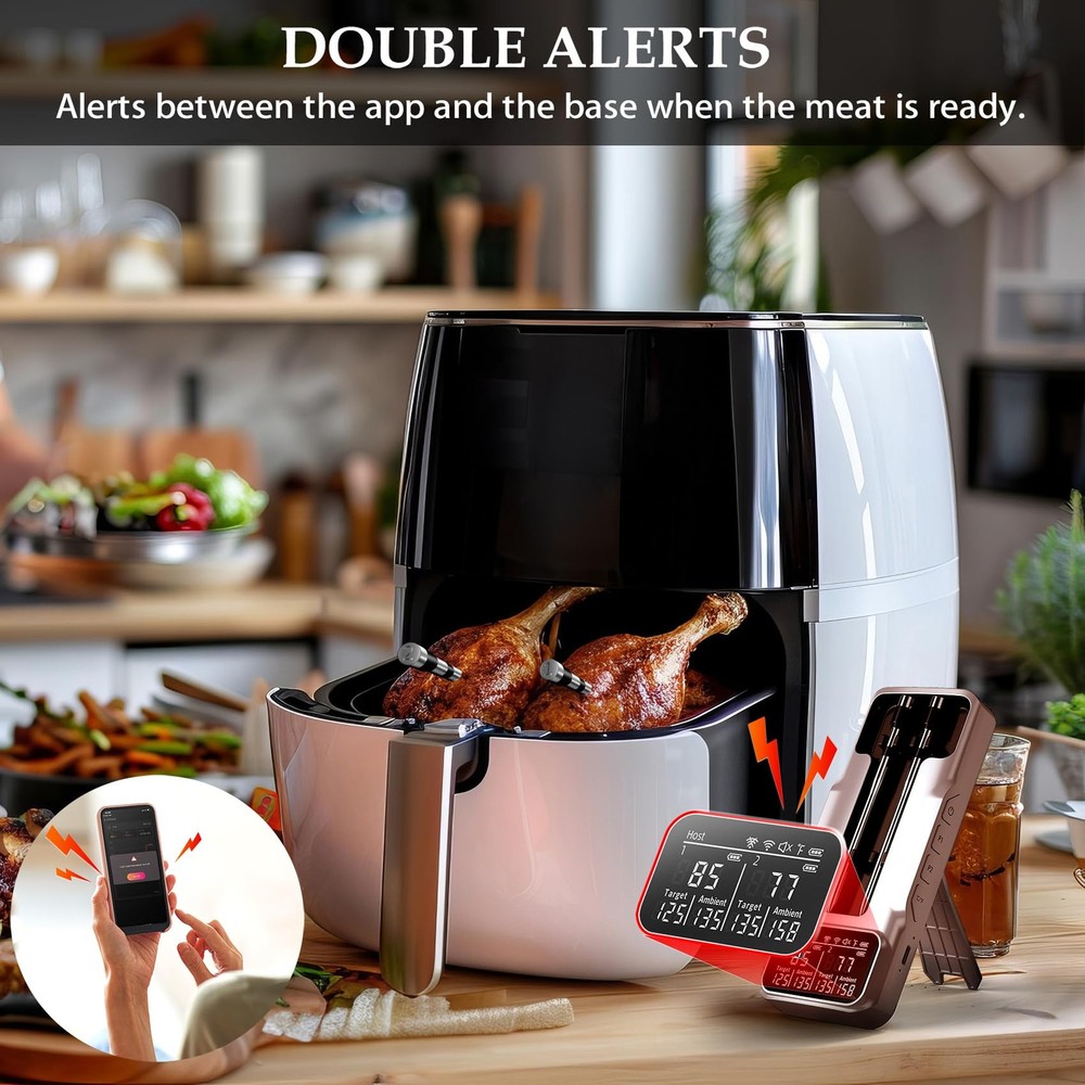 Dual-Probe Wireless Meat Thermometer for Grilling, Smoking, BBQ - Bluetooth E...