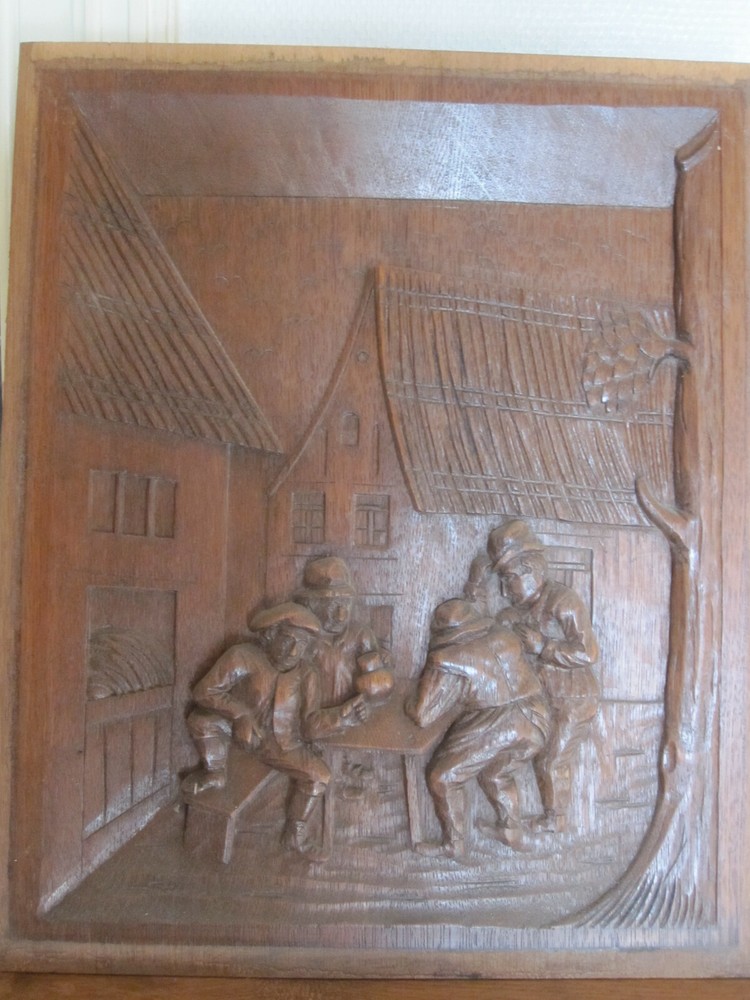decorative pair off oak carved pannels renaissance style