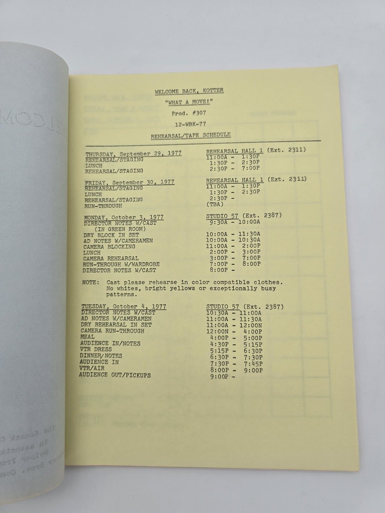 WELCOME BACK, KOTTER / Nick Arnold 1977 TV Script, Gabe Kaplan "What a Move"