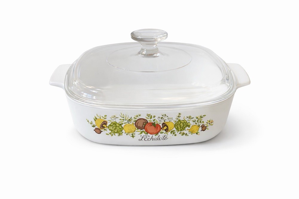 CorningWare L’Echalote Vegetable Pattern Casserole w/ Clear Glass Lid