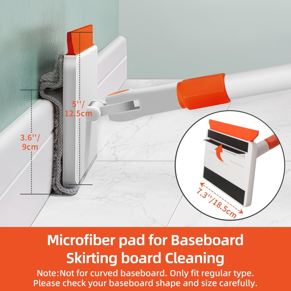 Baseboard Cleaner Tool with Handle Extendable Long Handle Reusable Pads for Floo