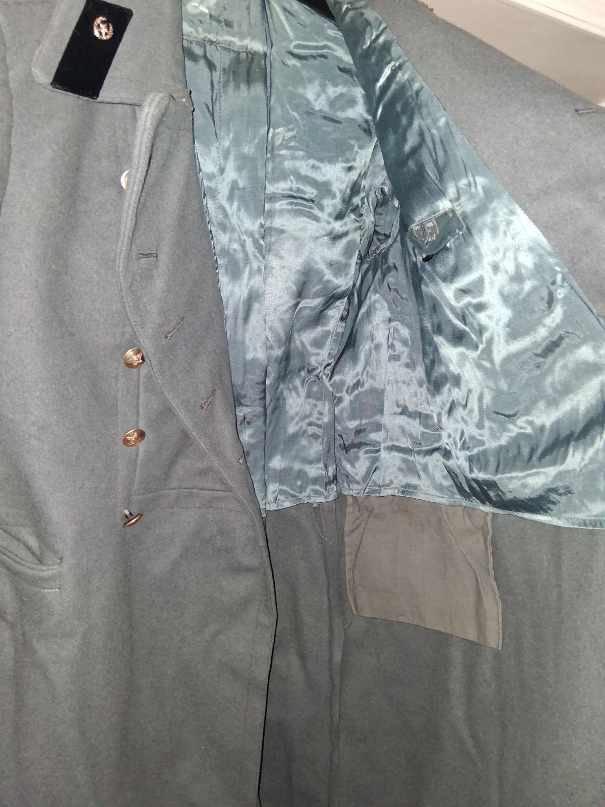 Vintage Soviet Military Officer Gray Overcoat with Insignia & Cyrillic Label