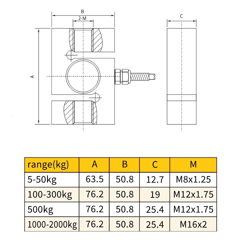 STCELLS S-Type Load Cell 20kg M8 Pressure Sensor Tension Compression Weighing