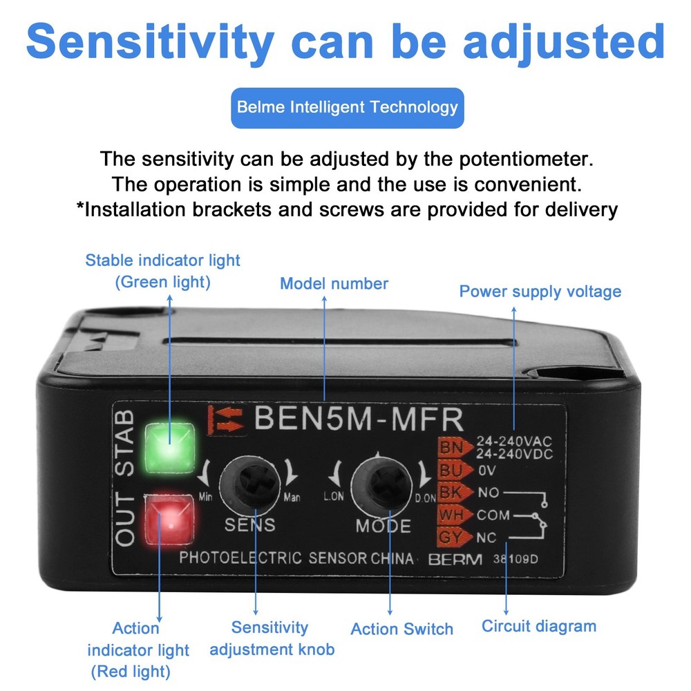 Photoelectric Beam Sensor Switch with Reflective Panel and Mounting Bracket